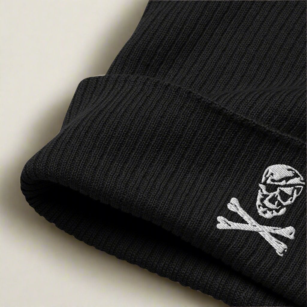 Jolly Roger skull and bones embroidered on beanie