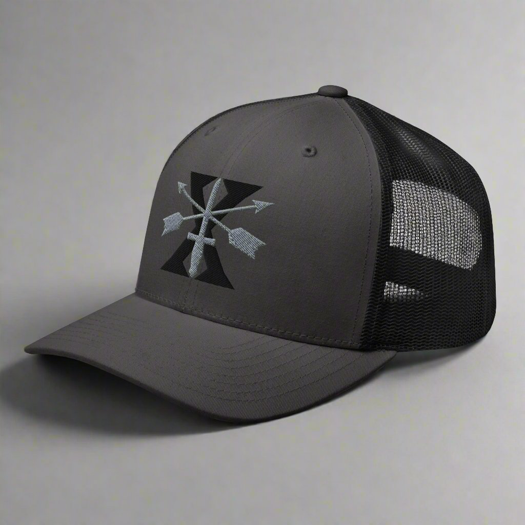 Gray snapback cap with 10th special forces insignia and roman numeral design