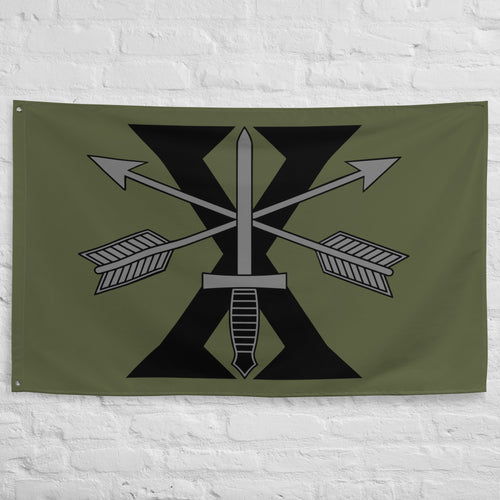 Military green flag with 10th special forces Insignia and roman numeral design