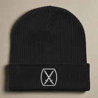 Ribbed beanie embroidered with 10th mountain division insignia