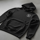 black pullover hoodie with 10th mountain insignia on the left chest. 