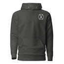 grey pullover hoodie with 10th mountain insignia on the left chest. 