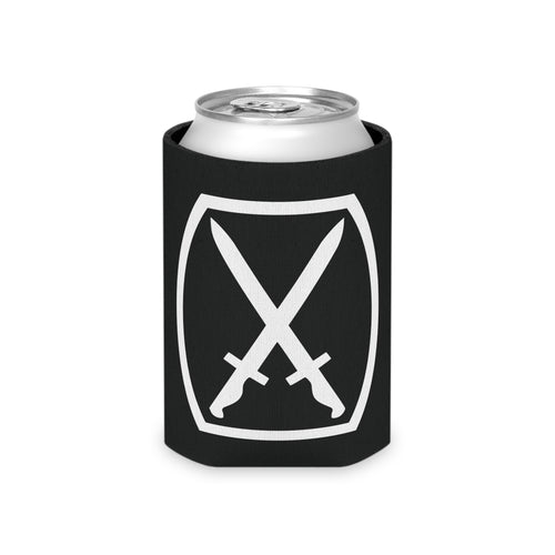 Black can cooler with 10th mountain insignia