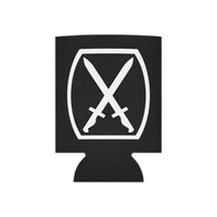 Black can cooler with 10th mountain insignia