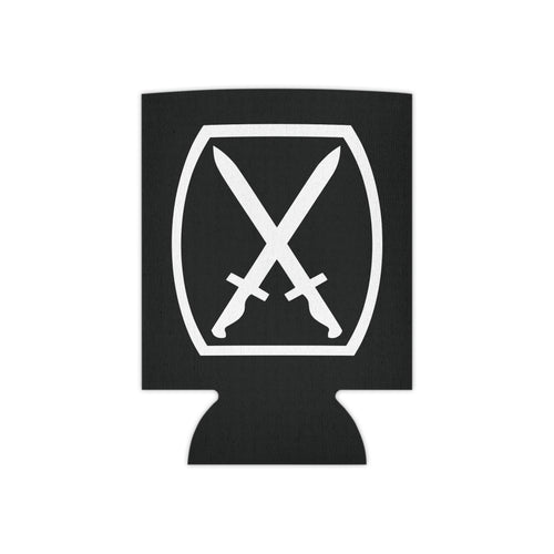 Black can cooler with 10th mountain insignia