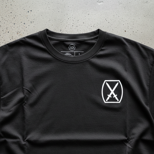 Black t-shirt with 10th mountain division insignia on the left chest