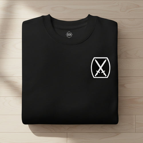 Sweatshirt with 10th mountain insignia design on the left chest