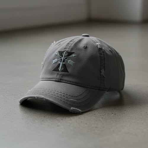 Distressed dad hat with 10th special forces group roman numeral design