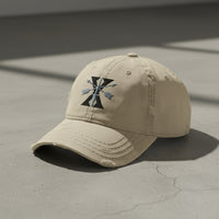 Distressed dad hat with 10th special forces group roman numeral design