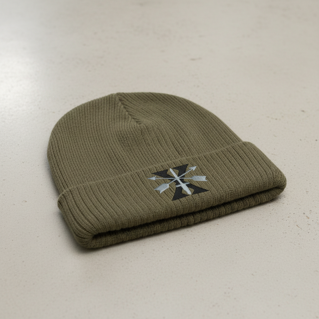 Ribbed knit beanie with 10th special forces group roman numeral design