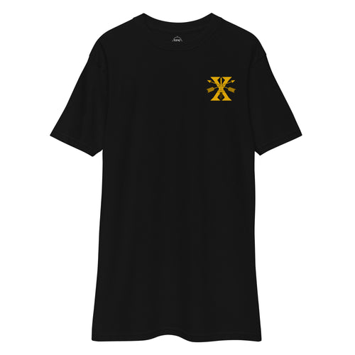 black t-shirt with 10th special forces group insignia design on left chest