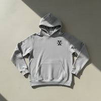 grey hoodie with 10th special forces group insignia on the left chest. 