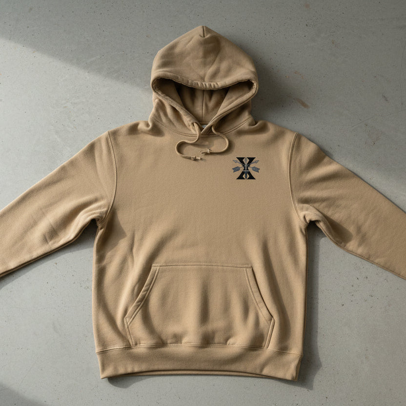 khaki hoodie with 10th special forces group insignia on the left chest. 