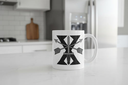 11oz white coffee mug with 10th special forces roman numeral design