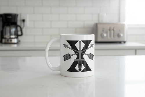 11oz white coffee mug with 10th special forces roman numeral design