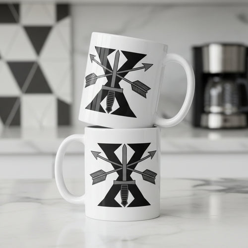 white coffee mug with 10th special forces design
