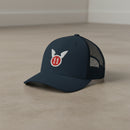 snapback trucker hat embroidered with the 11th airborne insignia.