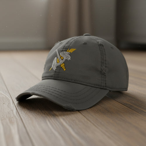 Distressed dad hat with 158th aviation regiment insignia