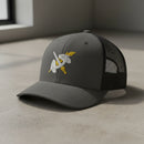 158th aviation regiment insignia on a snapback trucker hat.