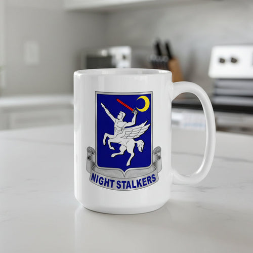 15oz white coffee mug with 160th SOAR insignia 