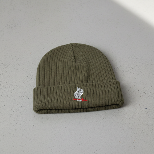 Ribbed knit beanie with 173rd Airborne Brigade design