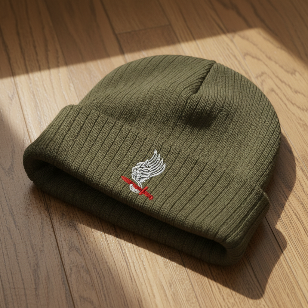 Ribbed knit beanie with 173rd Airborne Brigade design
