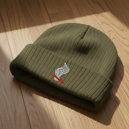 Ribbed knit beanie with 173rd Airborne Brigade design