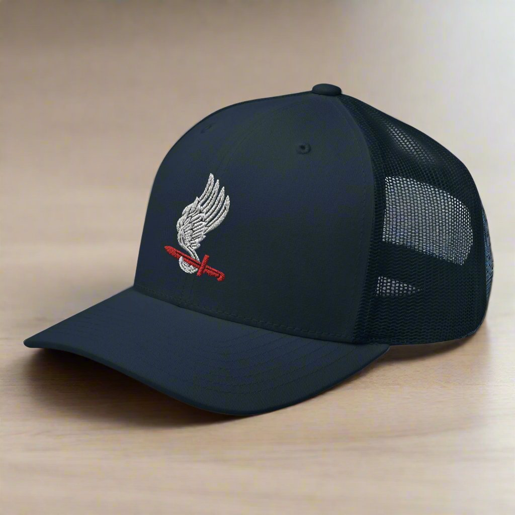 Snapback trucker hat embroidered with the 173rd airborne brigade insignia.