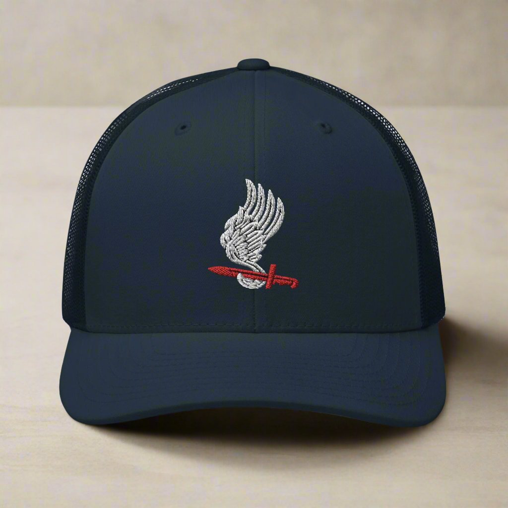 Snapback trucker hat embroidered with the 173rd airborne brigade insignia.