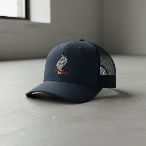 Snapback trucker hat embroidered with the 173rd airborne brigade insignia.