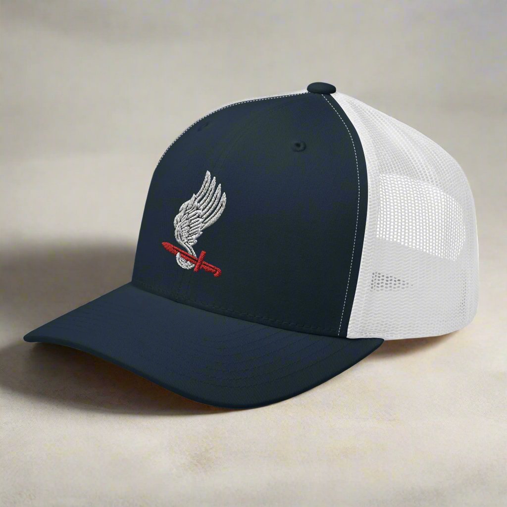 Snapback trucker hat embroidered with the 173rd airborne brigade insignia.