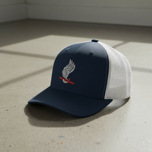 Snapback trucker hat embroidered with the 173rd airborne brigade insignia.