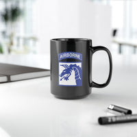 18th airborne corps insignia on a 15oz black coffee mug.