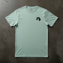 light blue t-shirt with 18th airborne corps insignia on the left chest