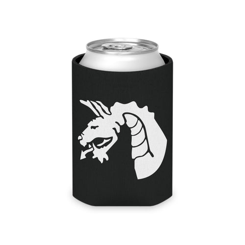 Black can cooler with 18th airborne dragon design on a black background
