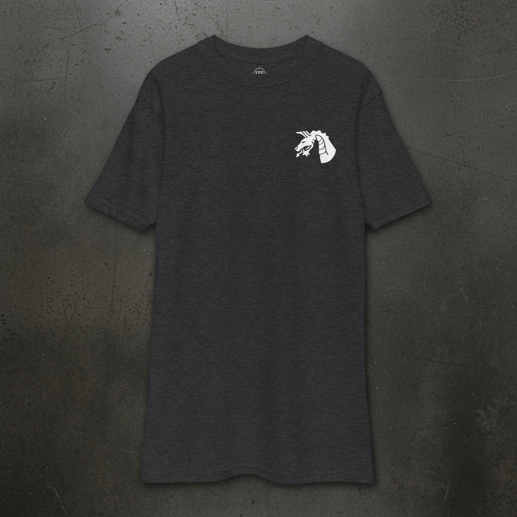 charcoal t-shirt with 18th airborne corps insignia on the left chest