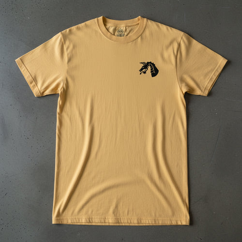 gold t-shirt with 18th airborne corps insignia on the left chest