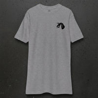 grey t-shirt with 18th airborne corps insignia on the left chest