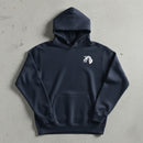 Navy pullover hoodie with 18th airborne insignia on the left chest