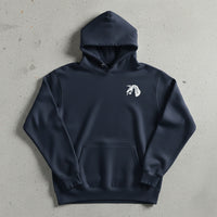 Navy pullover hoodie with 18th airborne insignia on the left chest
