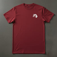 red t-shirt with 18th airborne corps insignia on the left chest