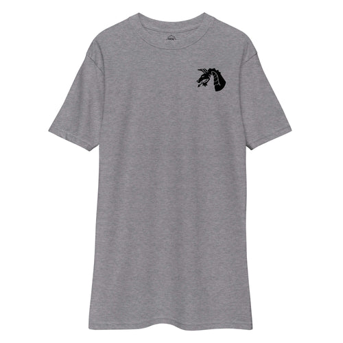 grey t-shirt with 18th airborne corps insignia on the left chest