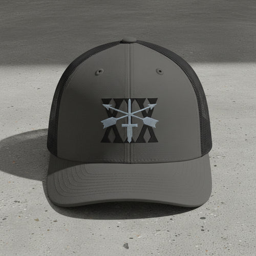 snapback trucker hat with 19th special forces insignia and roman numeral design