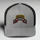 1st ranger battalion scroll and ranger tab on a snapback trucker hat