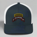 1st ranger battalion scroll and ranger tab on a snapback trucker hat