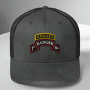 1st ranger battalion scroll and ranger tab on a snapback trucker hat