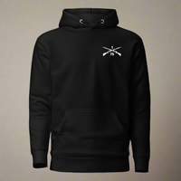 Pullover hoodie with 1st ranger battalion crossed rifles design on the left chest