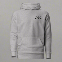 Pullover hoodie with 1st ranger battalion crossed rifles design on the left chest