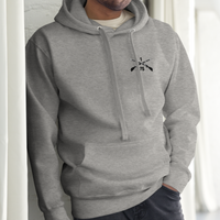 Pullover hoodie with 1st ranger battalion crossed rifles design on the left chest