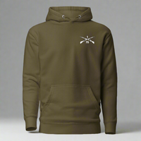 Pullover hoodie with 1st ranger battalion crossed rifles design on the left chest